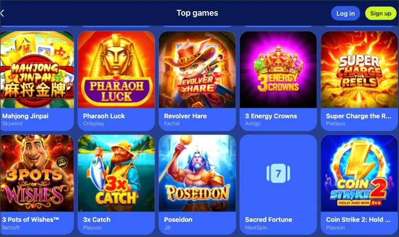 Slot lobby tiles in rows DK88 Game slot lobby tiles for Revolver Hare, Poseidon, Coin Strike 2 and 3 Energy Crowns, arranged in rows