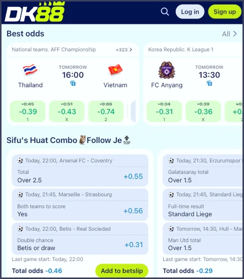 Bahagian odds terbaik dengan perlawanan bola sepak, butang odds tiga hala dan bahagian kombo